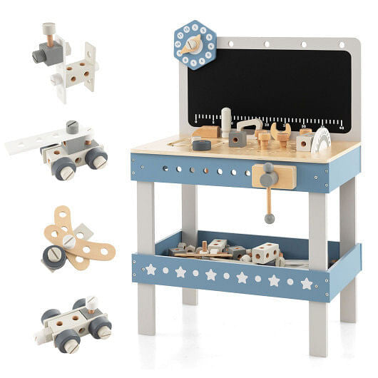 BuildBright Montessori Wooden Workbench Set – 61 Pieces