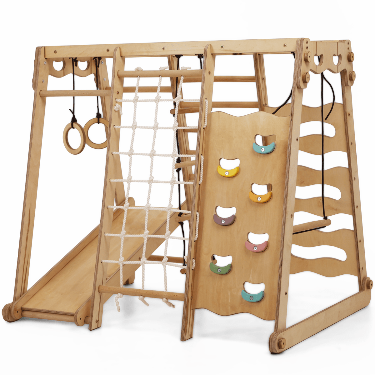 PlayPeak 6-in-1 Montessori Indoor Playground Set – Wooden Climber and Swing