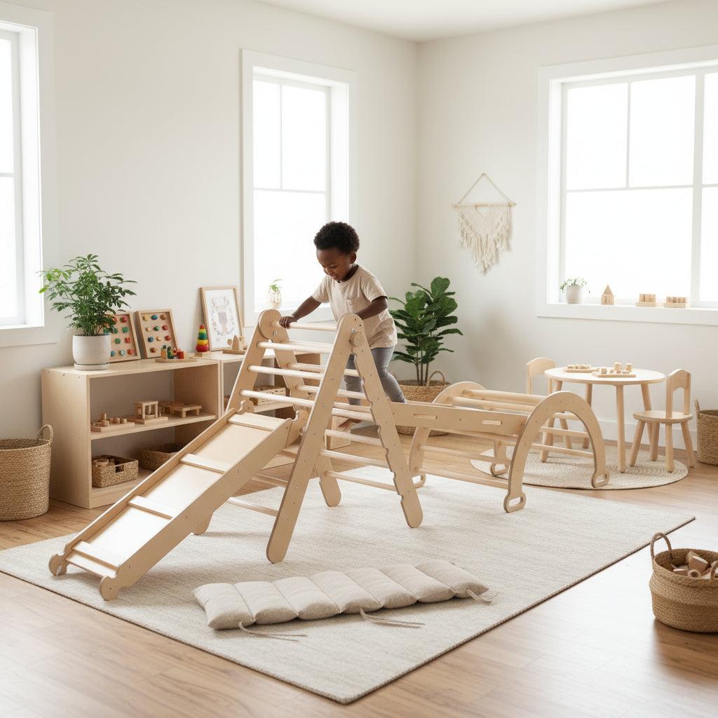ElevatePlay 6-in-1 Montessori Climbing Set with Art Station