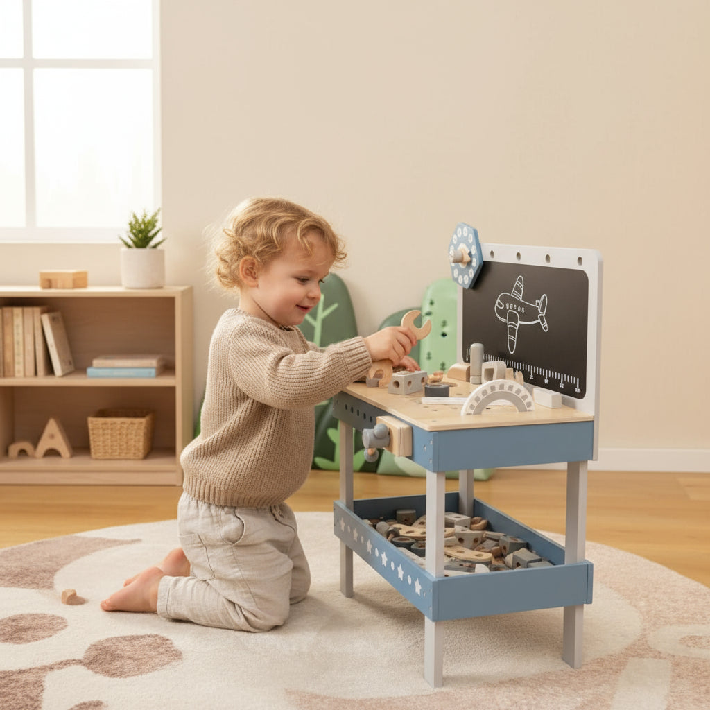 BuildBright Montessori Wooden Workbench Set – 61 Pieces