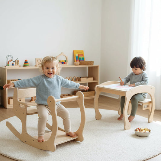 BalanceBloom 2-in-1 Montessori Wooden Seesaw and Desk Set