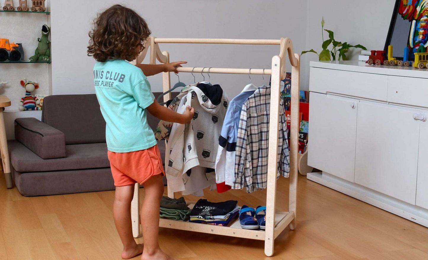 Montessori Wooden Kids Clothing Rack-4